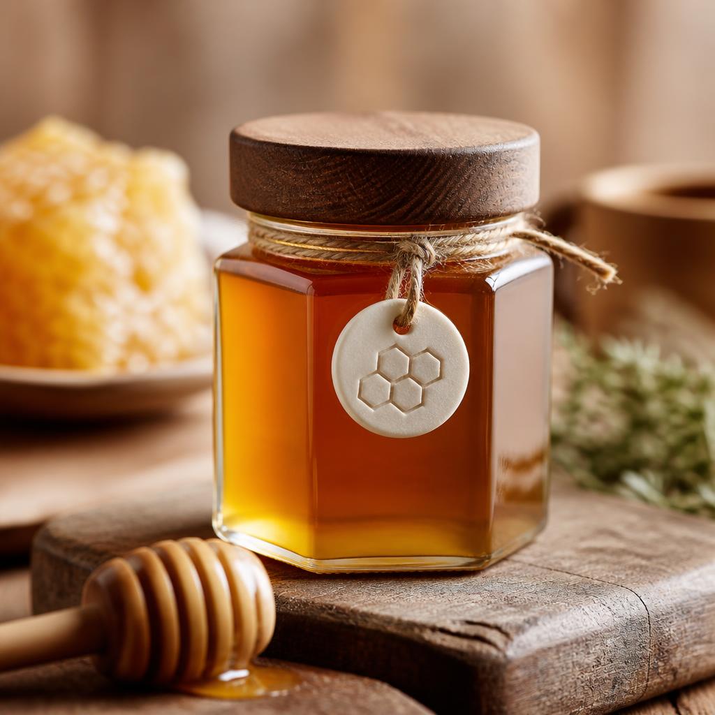 Artisan honey jar with wooden lid and ceramic seal