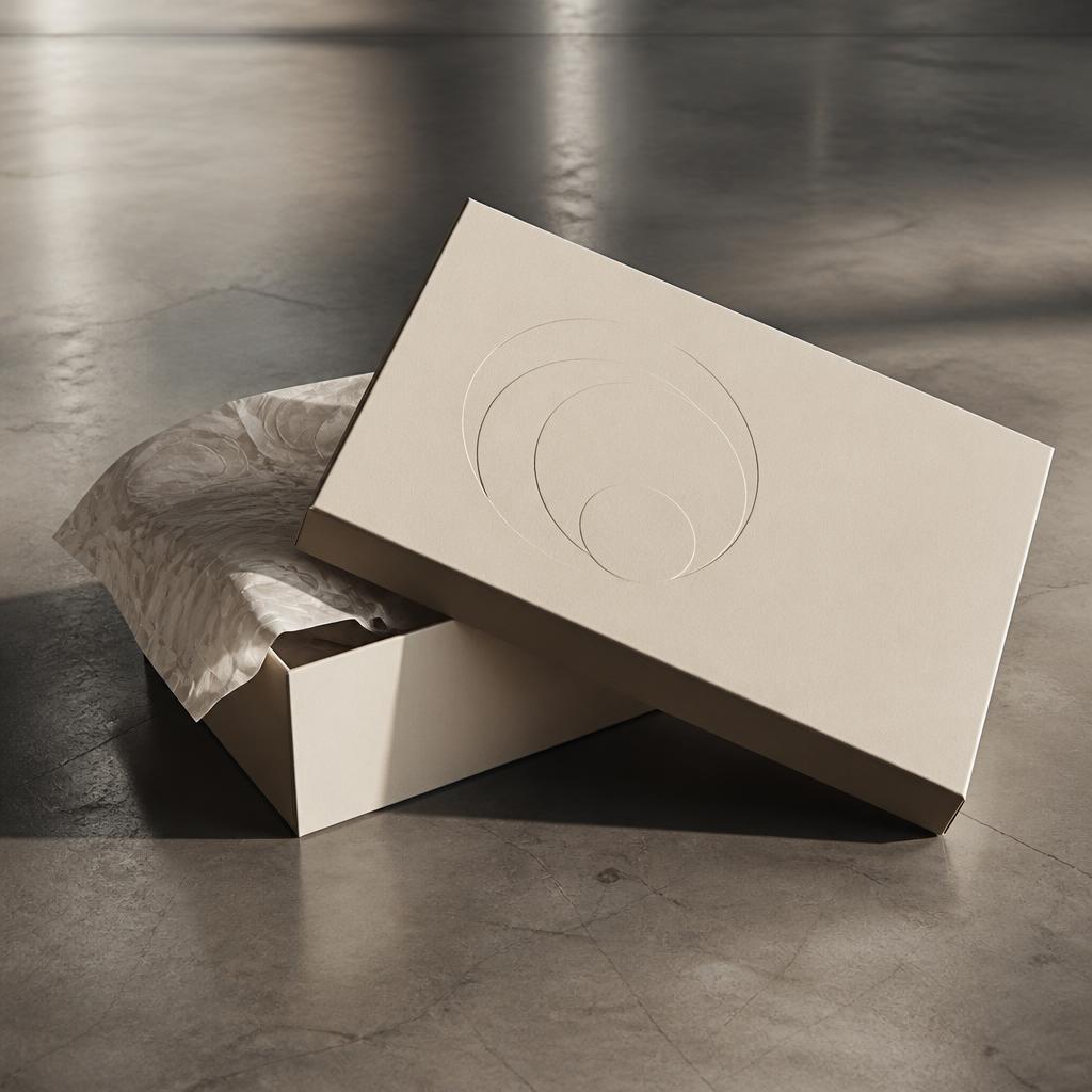 Premium footwear box with debossed circle mark